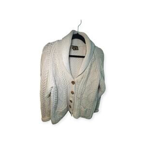 Vintage Chunky Coastal Fisherman Cardigan Wooden Button Wool Cable Knit Sweater